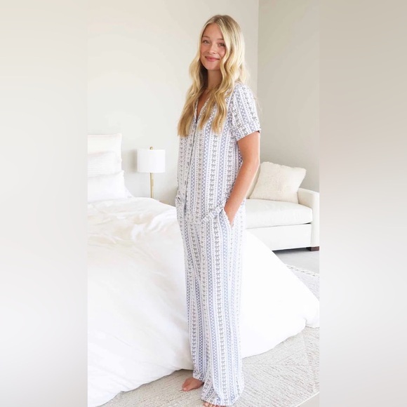 Caden Lane Other - White and Blue Striped Pajama Set